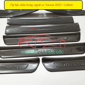 Ốp cậc cửa, nẹp bước chân trong, ngoài xe Hyundai Tucson 2022, 2023, 2024 vân cacbon cao cấp