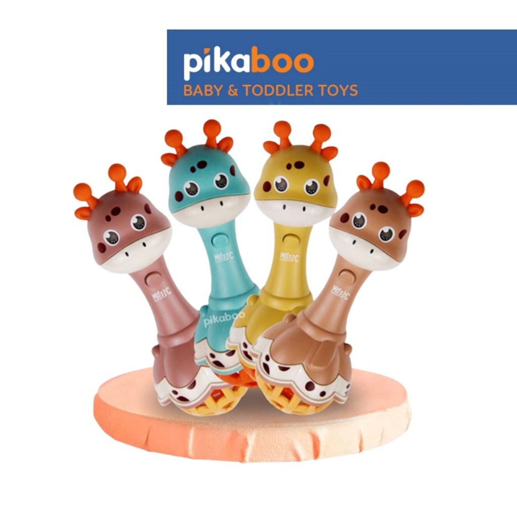 Ảnh Đồ chơi xúc xắc hươu cao cổ kèm gặm nướu phát nhạc vui nhộn Pikaboo chất liệu nhựa ABS an toàn 1