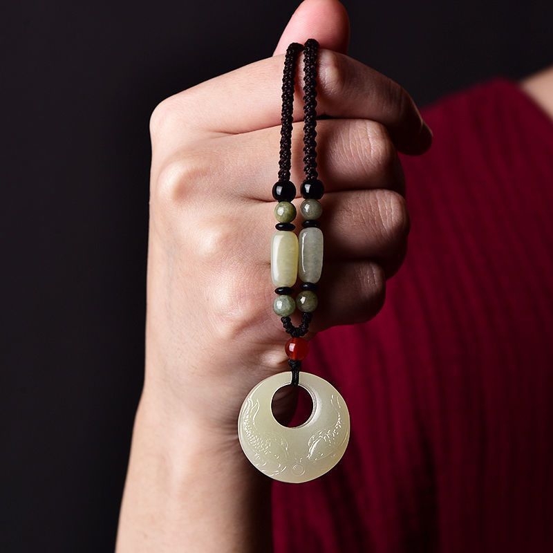 Xả hàng mặt bài song ngư ngọc hòa điền tự nhiên, tặng kèm dây đeo shop chọn