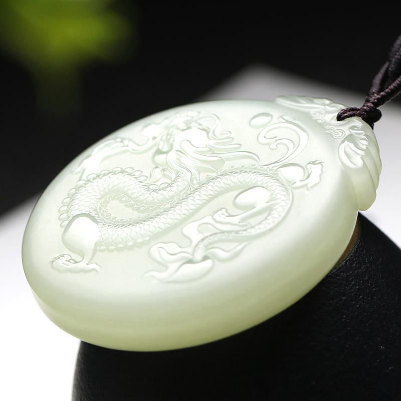 Dây chuyền mặt long bài ngọc hòa điền tự nhiên [tặng kèm dây đeo ]