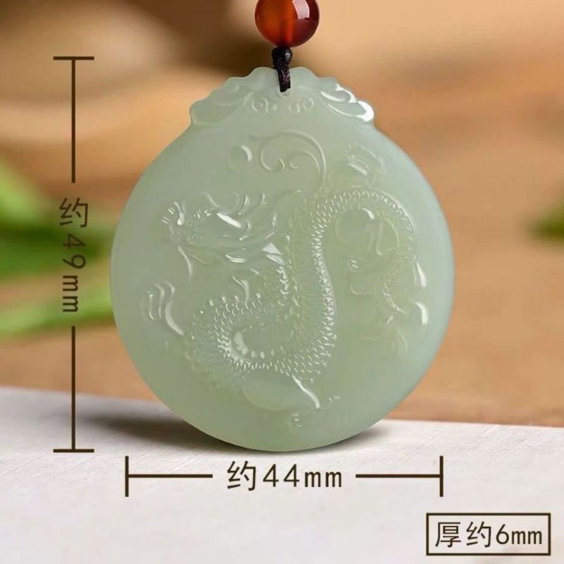 Dây chuyền mặt long bài ngọc hòa điền tự nhiên [tặng kèm dây đeo ]