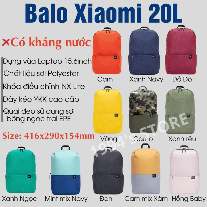 Ba lô đi học giống balo Xiaomi 20L - Balo đi học Xiaomi - Nhỏ Gọn - Kháng Nước - Đựng vừa Laptop 15.6inch