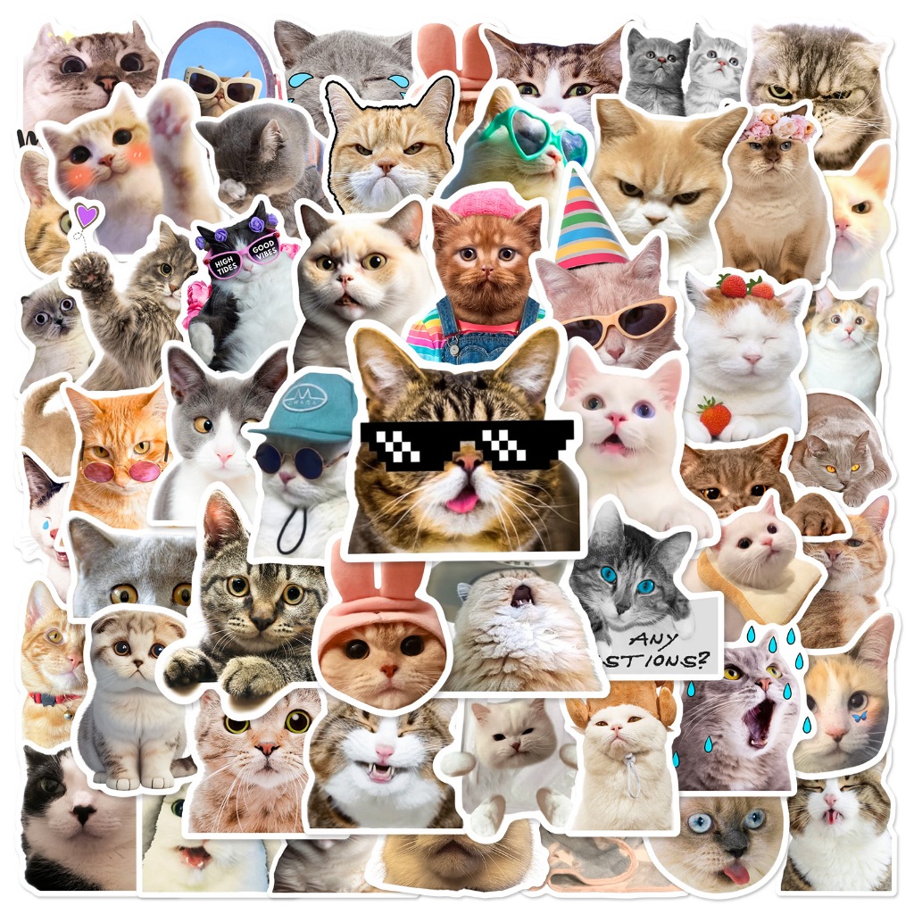 [Set 50 Cái] Sticker Meme Mèo nhiều họa tiết chống nước, dán trang trí ...