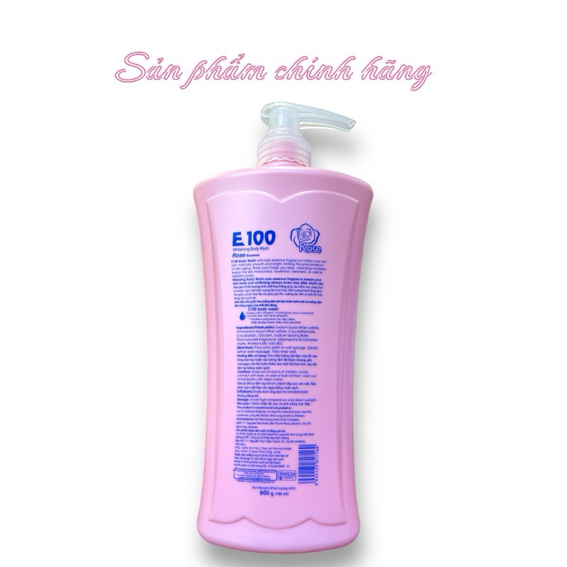 Sữa tắm E100 chai màu hồng, chai màu vàng 800gram