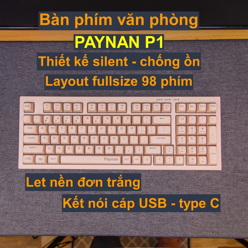 Bàn phím văn phòng P1 Paynan chống ồn kết nối cáp rời 98 phím đèn led ...