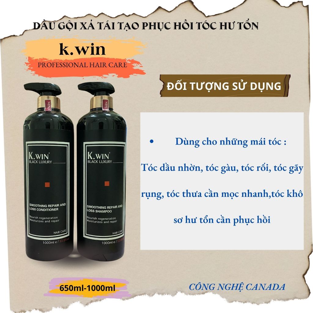 Combo Gội Xả K.Win Black Luxury 650ml - 1000ml | Dưỡng Tóc Mềm Mượt, Bóng Khỏe & Hương Thơm Cao Cấp