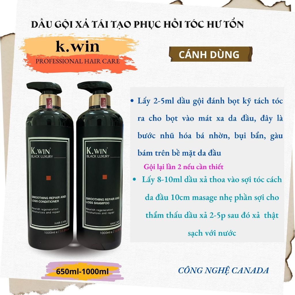 Combo Gội Xả K.Win Black Luxury 650ml - 1000ml | Dưỡng Tóc Mềm Mượt, Bóng Khỏe & Hương Thơm Cao Cấp
