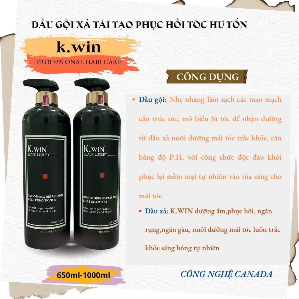 Combo Gội Xả K.Win Black Luxury 650ml - 1000ml | Dưỡng Tóc Mềm Mượt, Bóng Khỏe & Hương Thơm Cao Cấp