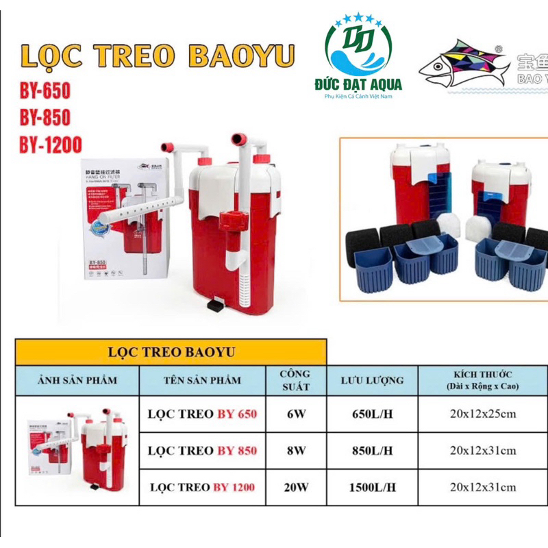Lọc Treo Baoyu BY-650 BY-850 by -1200 Lọc Treo Cho Bể Cá Cảnh, hàng chính hãng bảo hành 6 tháng 7