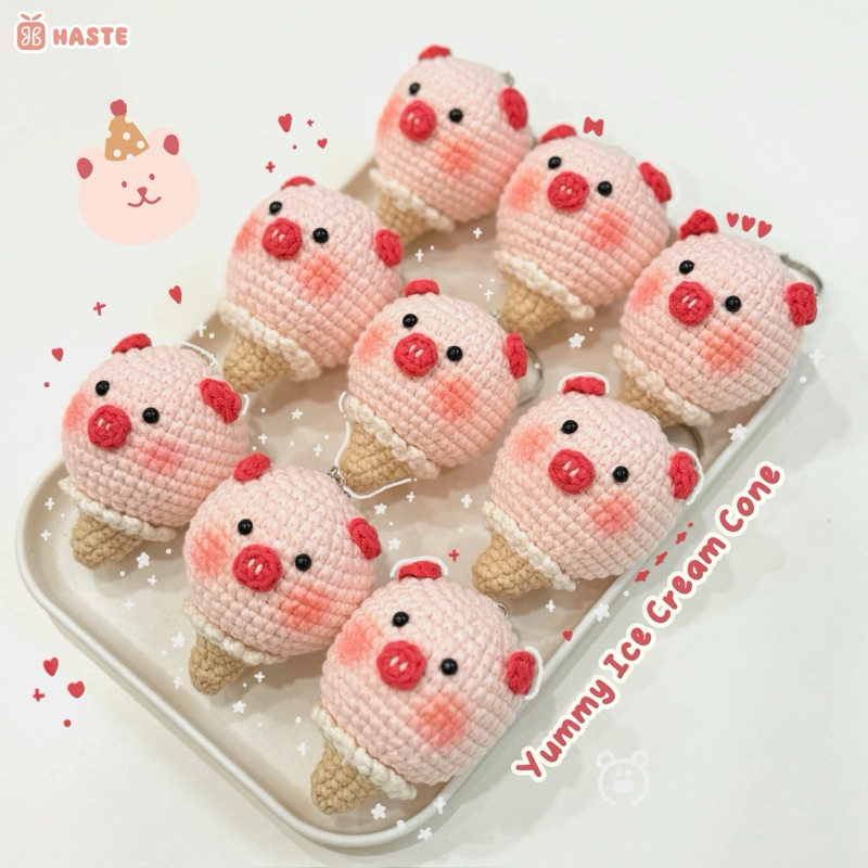 Móc Khoá Len Hình Heo Que Kem Ốc Quế Dễ Thương Handmade
