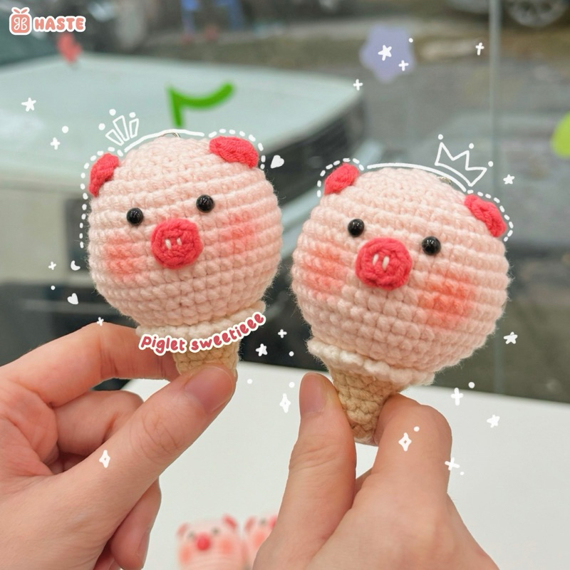 Móc Khoá Len Hình Heo Que Kem Ốc Quế Dễ Thương Handmade
