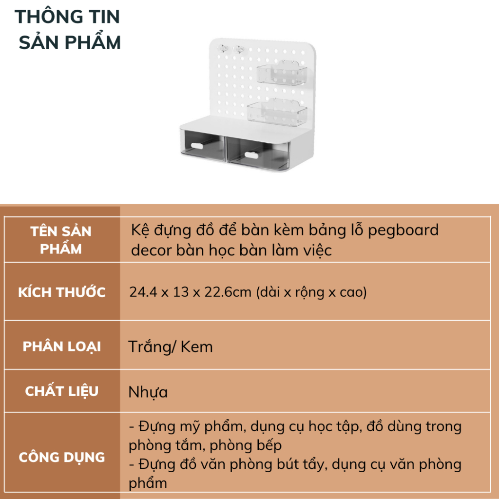 Kệ đựng đồ để bàn kèm bảng lỗ pegboard decor bàn học bàn làm việc | BigBuy360 - bigbuy360.vn