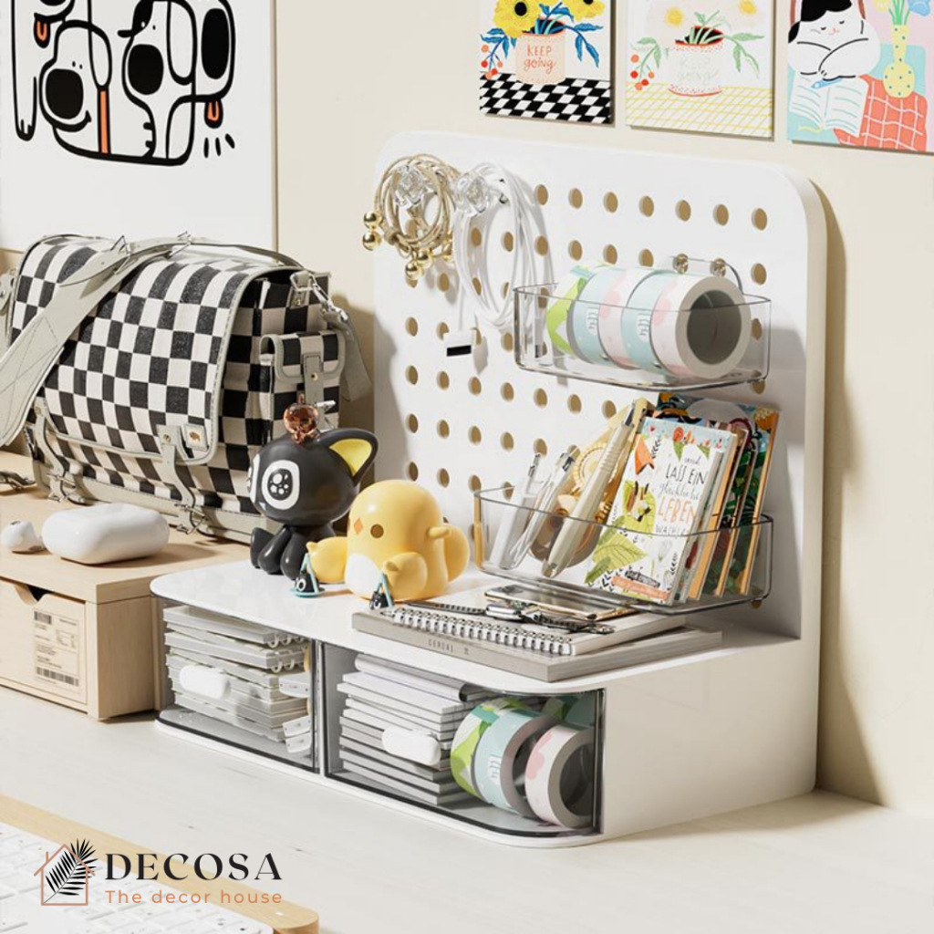 Kệ đựng đồ để bàn kèm bảng lỗ pegboard decor bàn học bàn làm việc | BigBuy360 - bigbuy360.vn