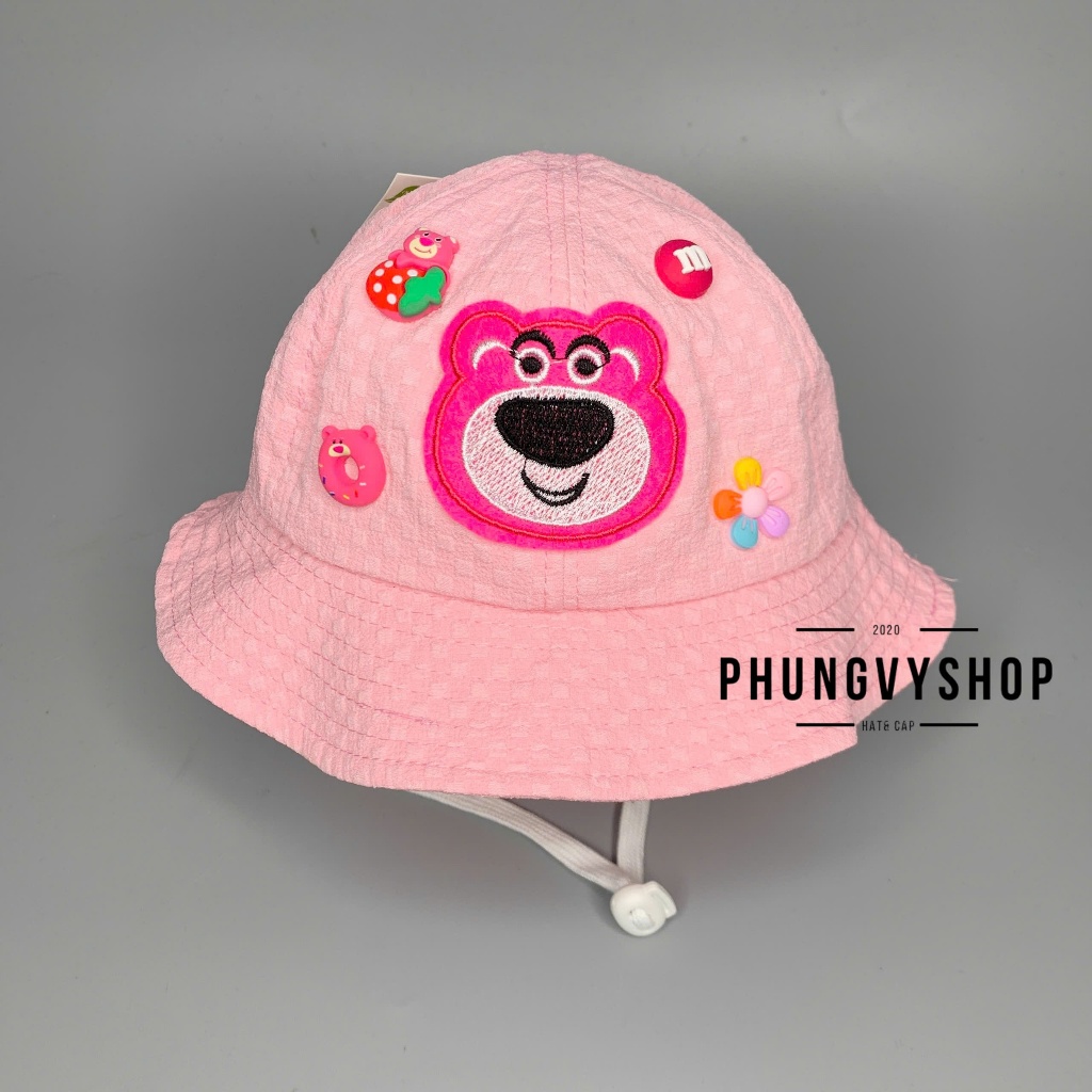 Mũ CỦA BÉ bucket tai bèo vành cực dễ thương trai gái phungvyshop- Nón BO trung GẤU HỒNG DÂU KHỈ NÂU