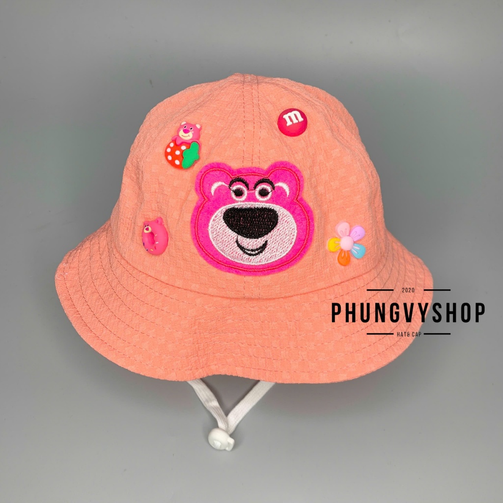 Mũ CỦA BÉ bucket tai bèo vành cực dễ thương trai gái phungvyshop- Nón BO trung GẤU HỒNG DÂU KHỈ NÂU