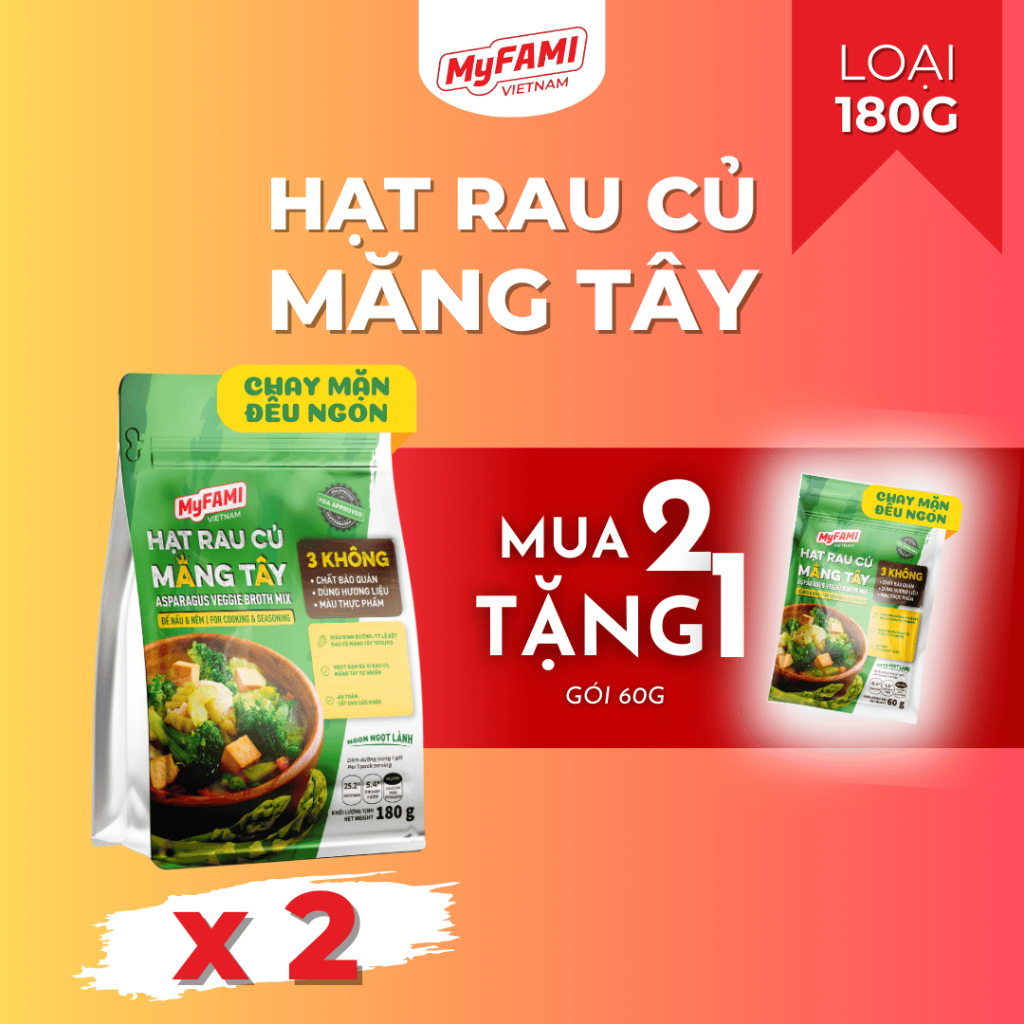 [TẶNG 1 GÓI 60G] Combo 2 Gói Gia Vị 180G Hạt Rau Củ Măng Tây MyFAMI 15% nấu&nêm KHÔNG chất bảo quản