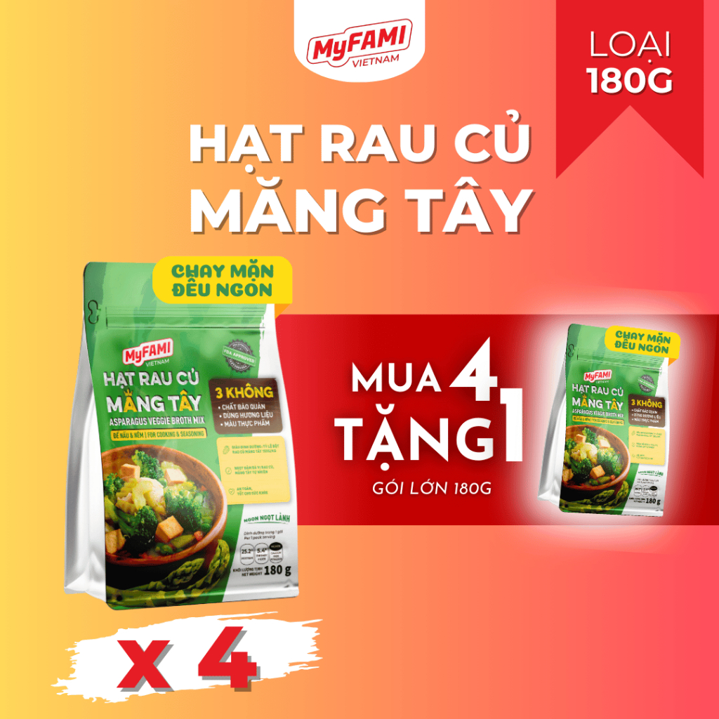 [TẶNG 1 GÓI] Combo 4 Gói Hạt Rau Củ Măng Tây MyFAMI 180G,  Gia Vị Chay Nấu & Nêm-KHÔNG chất bảo quản