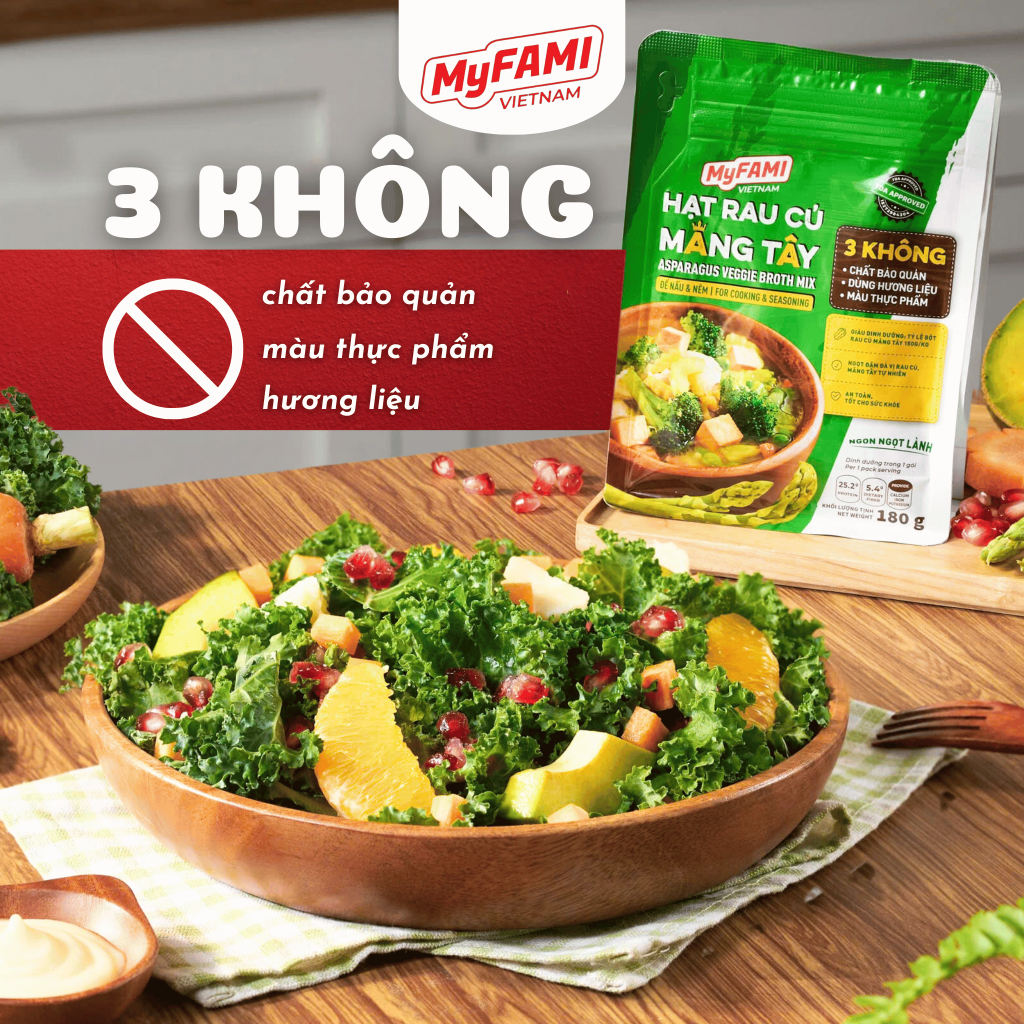 [TẶNG 1 GÓI] Combo 4 Gói Hạt Rau Củ Măng Tây MyFAMI 180G,  Gia Vị Chay Nấu & Nêm-KHÔNG chất bảo quản