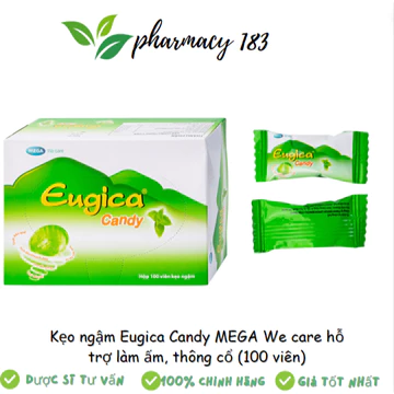 Kẹo ngậm Eugica ⚡ CAM KẾT CHÍNH HÃNG ⚡ Kẹo ngậm thảo dược Eugica (100 viên) giúp giảm ho, ngứa, rát họng
