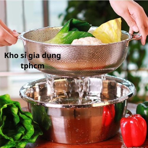 Bộ thau rổ inox 304 cao cấp dùng để vo gạo rửa thực phẩm, Compo thau ...