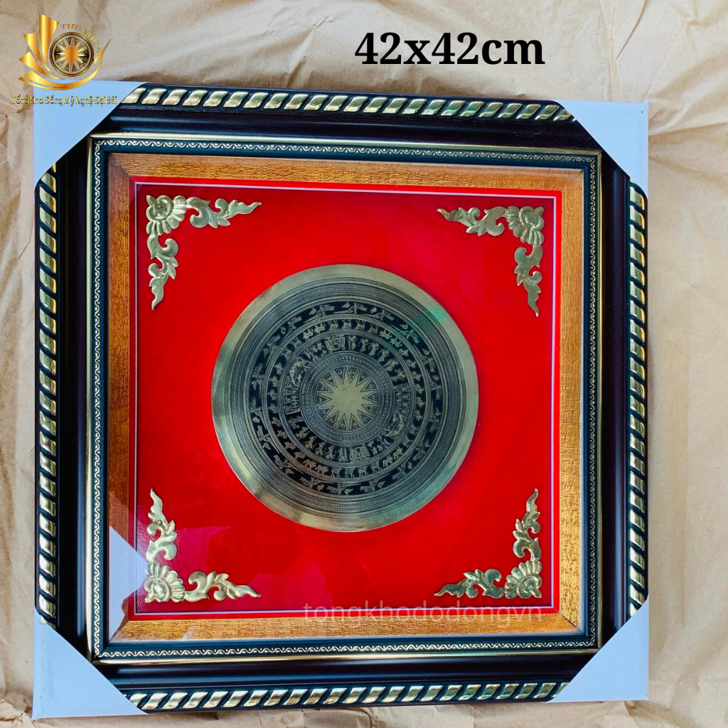 Tranh Trống Đồng Đông Sơn 80*80cm Họa Tiết Hoa Văn Trống Đồng Ăn Mòn Độ Bền Trọn Đời Khung Composite