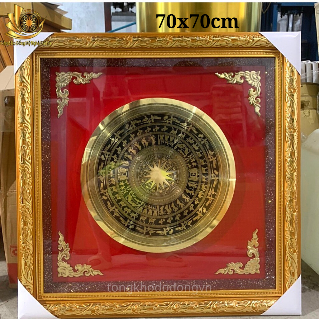 Tranh Trống Đồng Đông Sơn 80*80cm Họa Tiết Hoa Văn Trống Đồng Ăn Mòn Độ Bền Trọn Đời Khung Composite