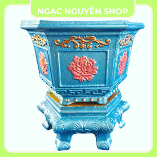 Khuôn đúc chậu lục giác rộng 30 cao 22 mẫu hoa kèm chân quỳ, chất liệu nhựa abs