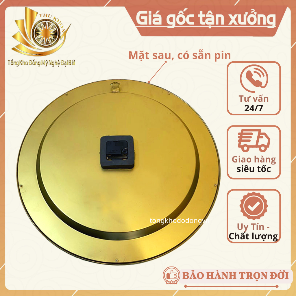 Tranh Đồng Hồ Treo Tường Mặt Trống Đồng 60cm Đồng Vàng Thiết Kế Độc Đáo Treo Phòng Khách Đồ Đồng Đại Bái