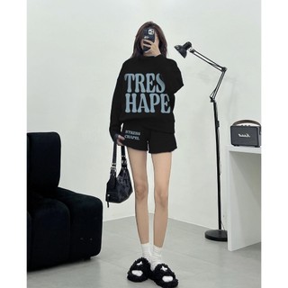 Set Bộ Nỉ Nữ Thu Đông CHEPOL Cổ Tròn, In Chữ To (Áo Sweater Đen + Quần Đùi Đen) Chất Nỉ Chân Cua Cao Cấp, Dày Dặn -CPN92