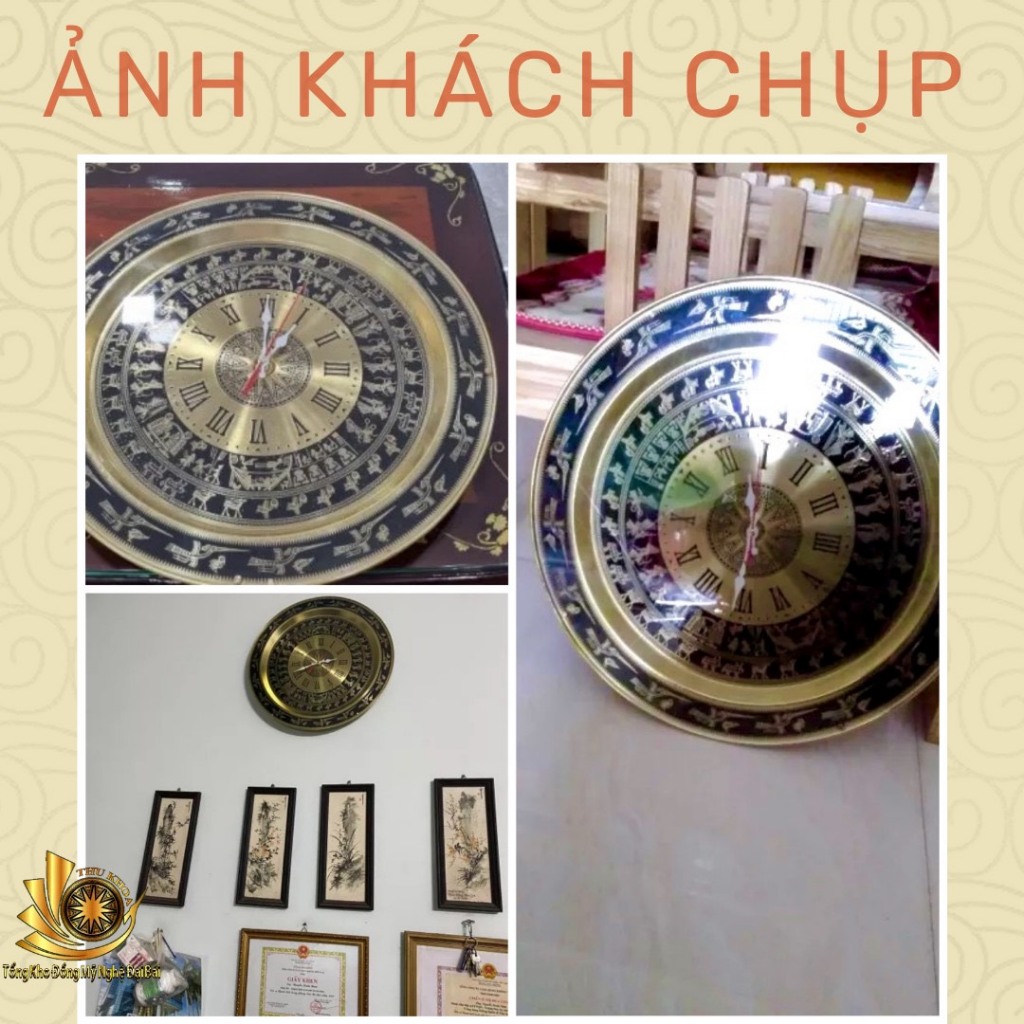 Tranh Đồng Hồ Treo Tường Mặt Trống Đồng 60cm Đồng Vàng Thiết Kế Độc Đáo Treo Phòng Khách Đồ Đồng Đại Bái