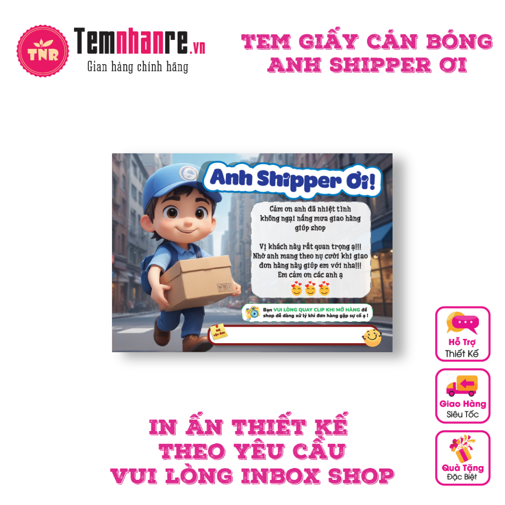 Tem Nhãn Dán Cảm Ơn Anh Shipper A002 Temnhanre.vn Size 7x10 cm Cán Bóng ...