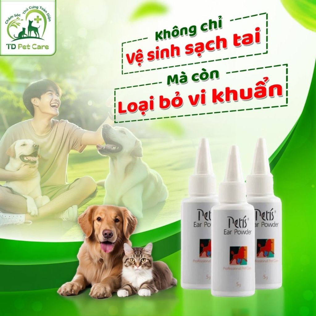 Lọ Bột Nhổ Lông Tai Dịu Nhẹ Cho Chó Mèo PETIS - Bột Vệ Sinh Tai Dành Cho Thú Cưng TD Pet Care