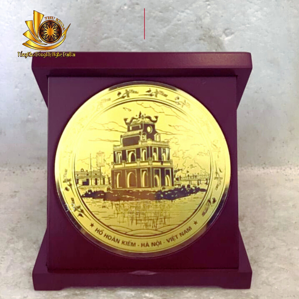 Quà Tặng Trống Đồng Lưu Niệm Bằng Đồng Dạng Hộp Gỗ 18x18cm Khắc Hình Lưu Niệm Việt Nam