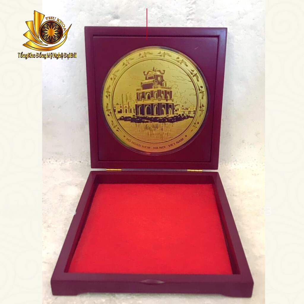Quà Tặng Trống Đồng Lưu Niệm Bằng Đồng Dạng Hộp Gỗ 18x18cm Khắc Hình Lưu Niệm Việt Nam
