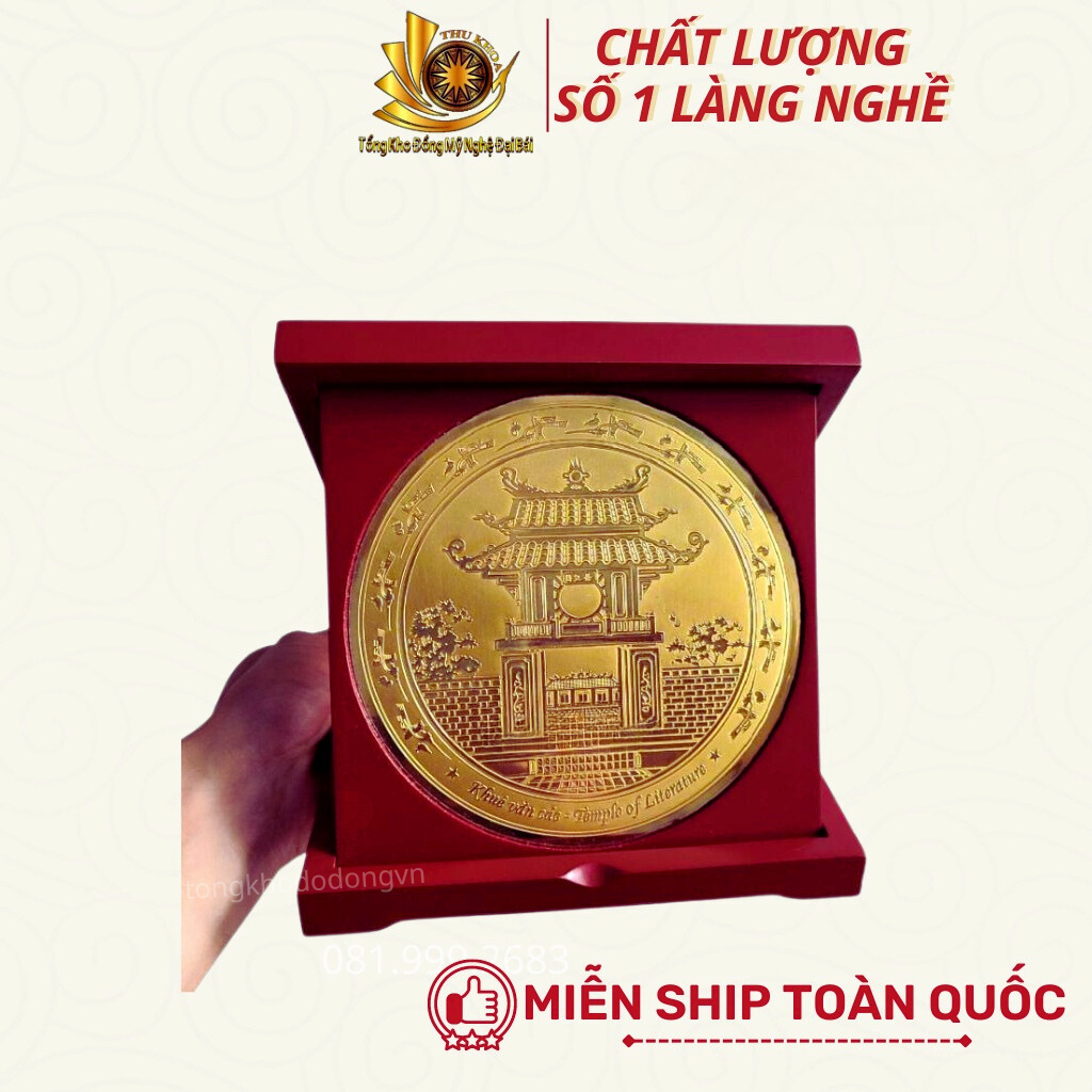 Quà Tặng Trống Đồng Lưu Niệm Bằng Đồng Dạng Hộp Gỗ 18x18cm Khắc Hình Lưu Niệm Việt Nam