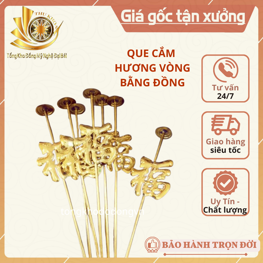 Cây Cắm Hương Vòng Trụ Cắm Hương Vòng Bằng Đồng Vàng Chữ Phúc, Chữ Công Cao 70cm Giúp Bảo Vệ Gia Đình Ý Nghĩa Phong Thủy
