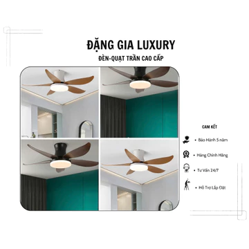 [GIẢM GIÁ SỐC] Quạt trần cổ ngắn chung cư - quạt trần cho trần nhà thấp hiện đại có đèn led 6 cấp độ gió xoay đảo chiều
