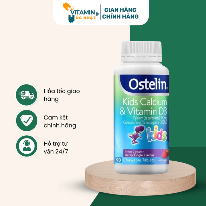 Canxi khủng long cho bé 90 viên Ostelin bổ sung vitamin D và canxi Vitamin D & Calcium Ostelin Kids Giúp Bé Phát Triển