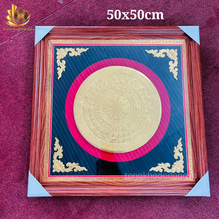 Tranh Trống Đồng 60*60cm Họa Tiết Hoa Văn Trống Đồng Ăn Mòn Độ Bền Trọn Đời Khung Composite