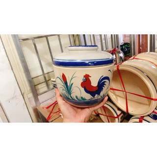Thố Vẽ Gà Trống/Mặc Võng Xanh/Hoa Size Đại - Gốm Men Đẹp Đựg Mỡ - Cơm - Gà Tiềm -  Gốm Xưa Lái Thiêu Cho Người Hoài Niệm