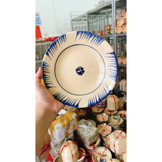 Dĩa Gốm Phết Xanh Cổ Xưa Size Trung Đường Kính 18.5cm - Gốm Xưa Lái Thiêu Cho Người Hoài Niệm - Gốm Nam Bộ