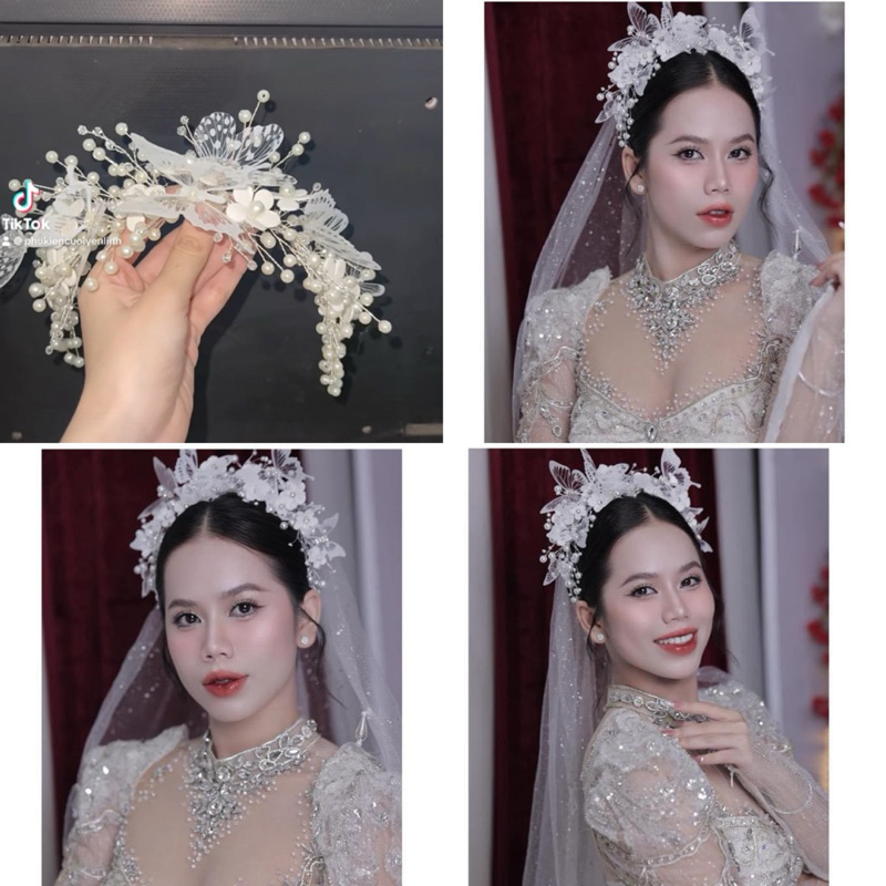 Bờm bướm đính hoa lấp lánh(Hoa trắng điểm sẽ hơi khác)