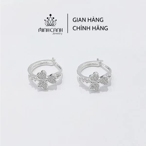 Hoa Tai Bạc Cỏ 3 Lá Khóa Bấm Đính Đá - Minh Canh Jewelry
