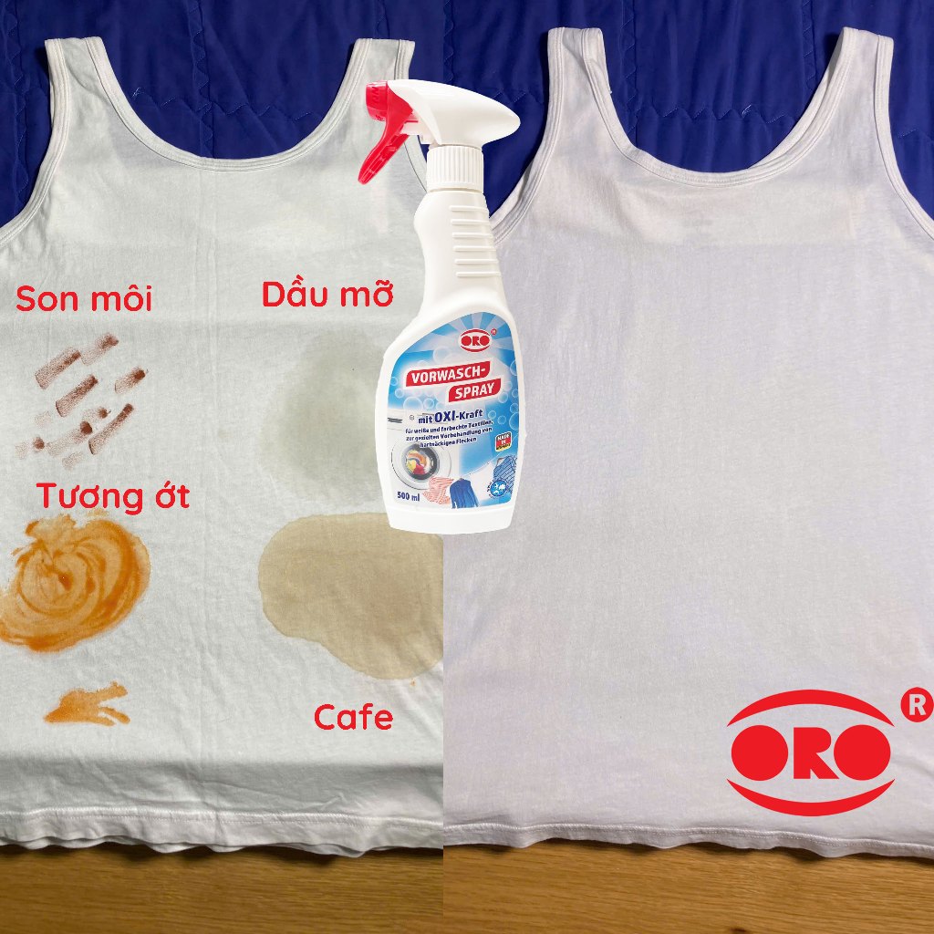 Ảnh Xịt Tẩy Ố Quần Áo ORO Tẩy Vết Bẩn, Tẩy Trắng Quần Áo, Không Hại Vải, Tẩy Cổ Áo, Tẩy Áo Màu, Tẩy Ố Vàng 500ml 3