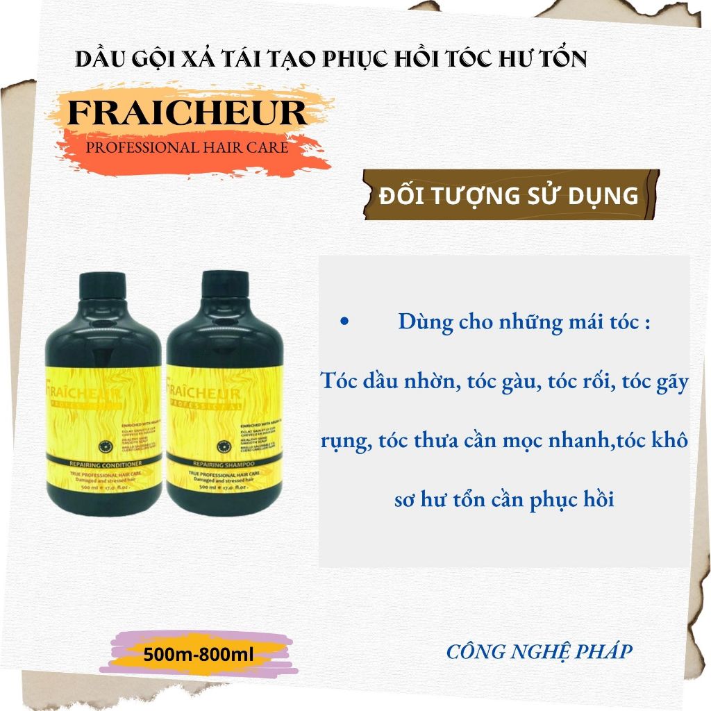 Combo Dầu Gội Xả FRAICHEUR Repairing 500ml - 800ml | Dưỡng Ẩm Tóc Khô Xơ, Mềm Mượt & Bóng Khỏe