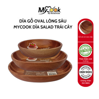 Đĩa gỗ khay gỗ oval lòng sâu MyCook đựng đồ ăn, trái cây, salad, bộ đĩa gỗ decor, trang trí
