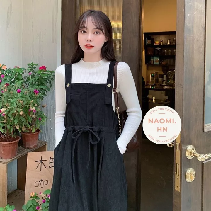 Váy yếm dáng dài chất nhung tăm form Hàn Quốc Babydoll. Váy Yếm nữ Babydoll dáng dài nhung tăm.