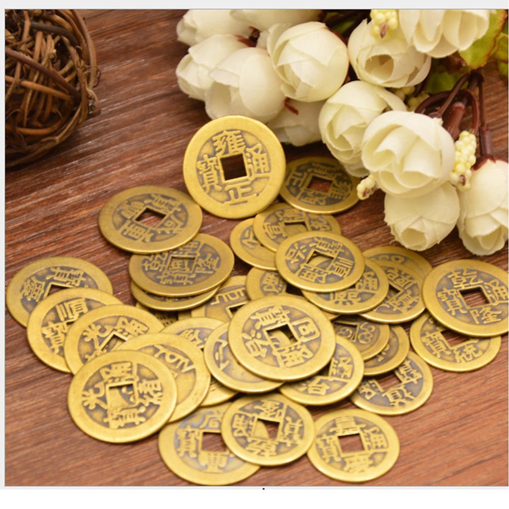 FREE SHIP -SỈ 50 100 Đồng xu âm dương chiêu tài , Túi 100 Xu cổ phong thủy