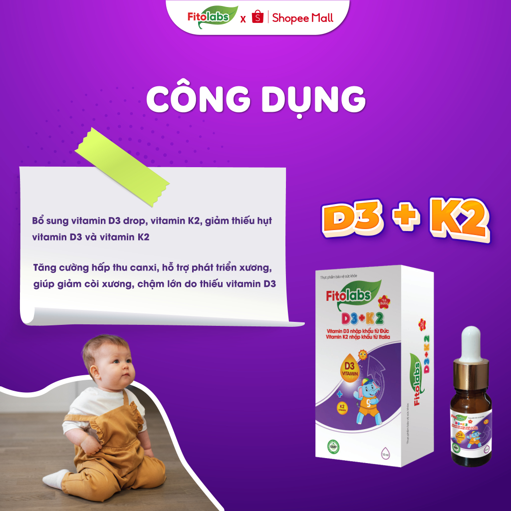 [✨COMBO+QUÀ XỊN] Vitamin D3K2-MK7 Fitolabs D3 K2 Dạng Nhỏ Giọt Dễ Dùng, Giúp Bé Tăng Chiều Cao, Xương Chắc Khỏe Lọ 10ml