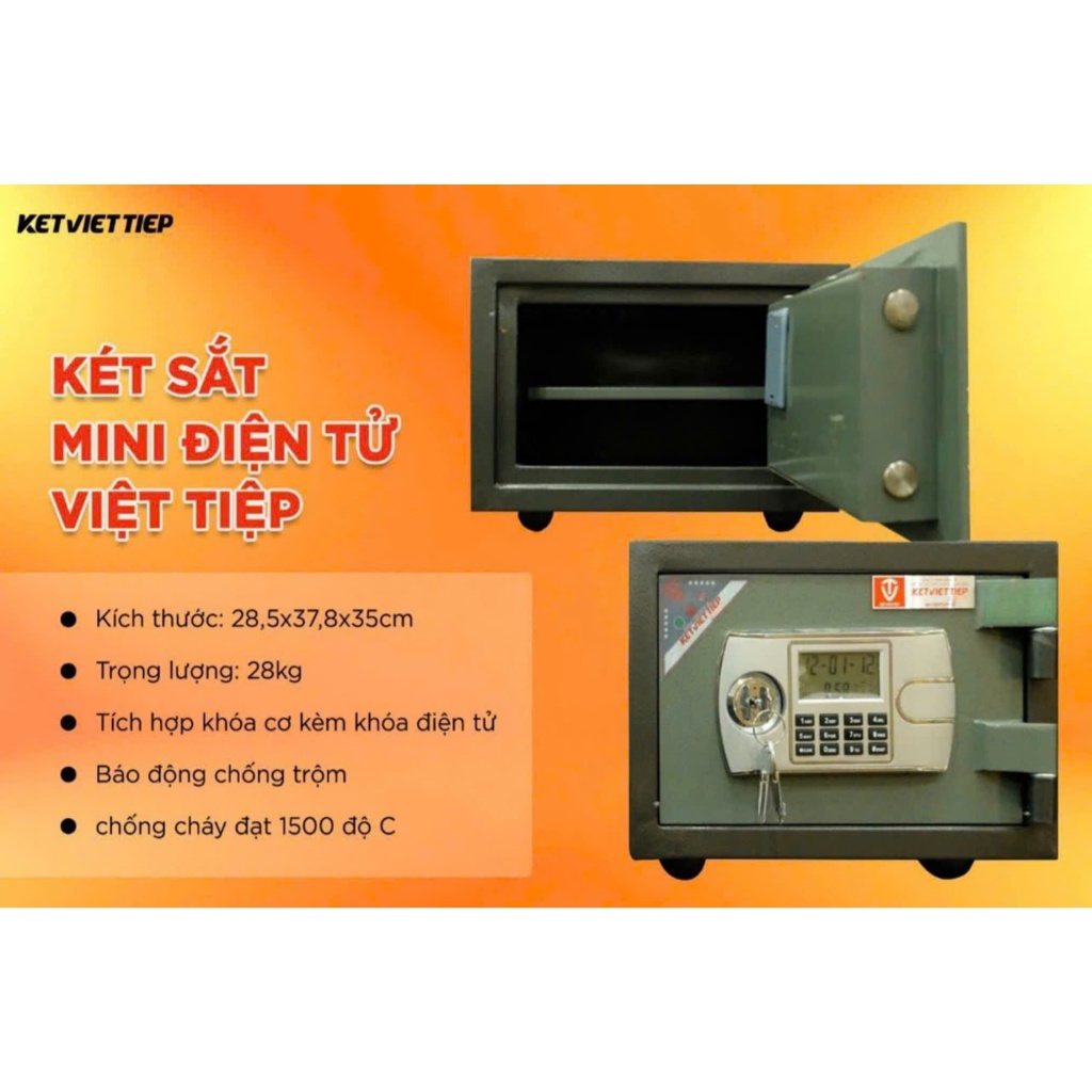 Két Sắt Mini Việt Tiệp KVT03 Khóa Điện Tử Thân Thép Đúc Đặc 28kg